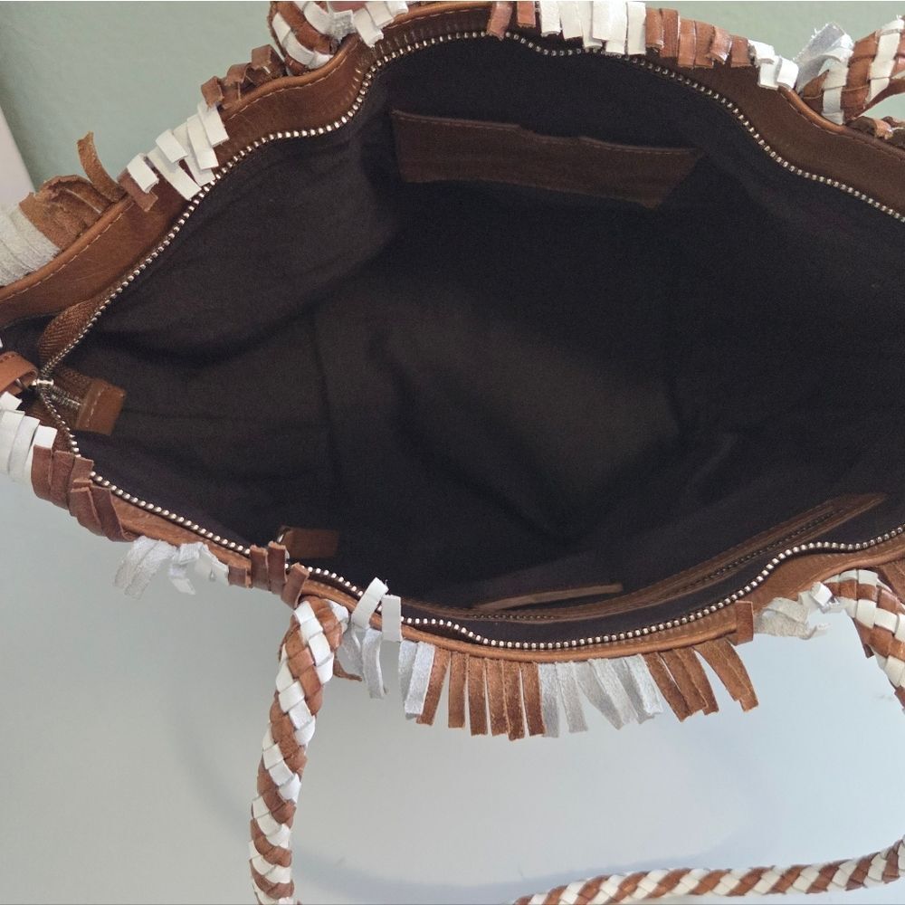 Loeffler Randall Woven Leather Brown & White Tote Bag - Picture 14 of 14